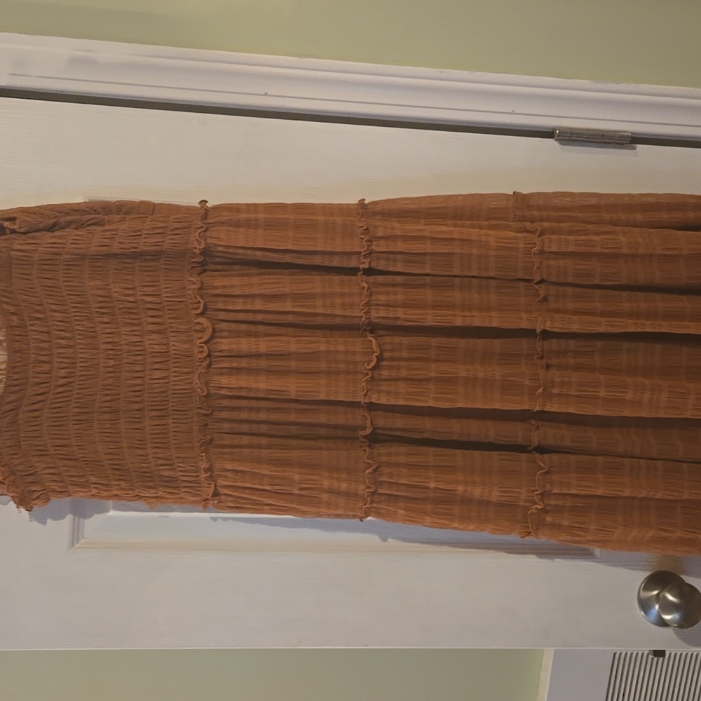 Max Studio Brown Pleated Ruched Maxi Sundress - Picture 3 of 3
